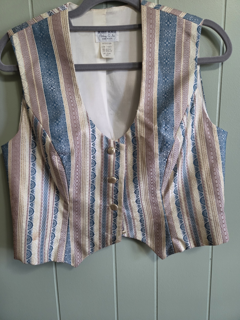 Striped V-Neck Women's Vest in Blue and Cream